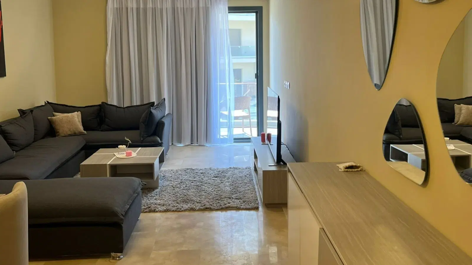 Lowest rent for a furnished apartment with kitchen and AC, 3 rooms, open view in Sodic Villette